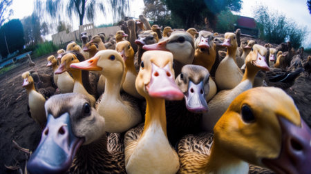 A group of ducks in a barn. generative aiの素材
