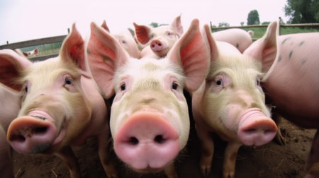 Group of pigs in farm yard. generative aiの素材