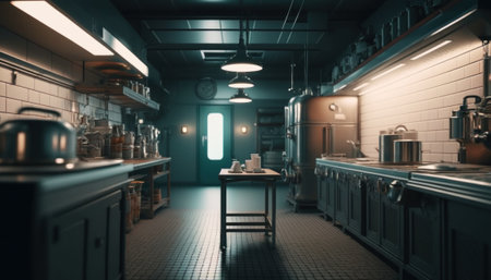 Interior of kitchen in restaurant. Generative AIの素材