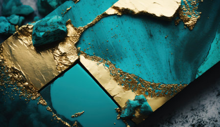 A Minimalistic Abstract Texture of Turquoise and Gold Paint. Generative AIの素材