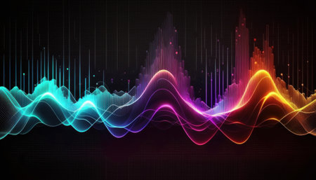 An Abstract Representation of Sound Waves and Music Frequencies. Generative AIの素材