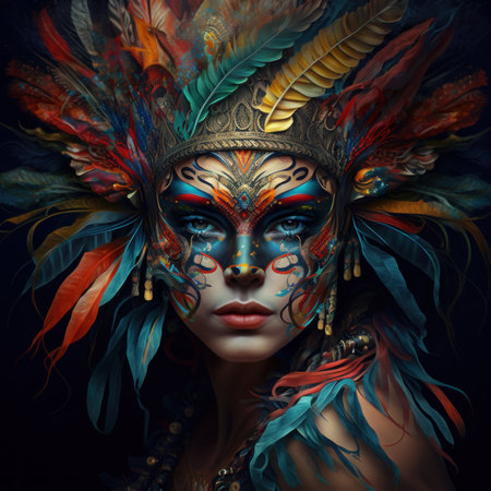 A Stunning Young Woman in a Stylish Carnival Mask.の素材