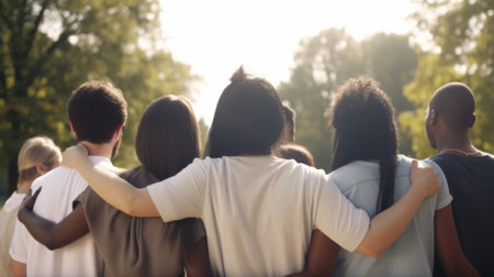 Multiracial and diversity concept. Diverse people hugging each other. Generative AIの素材