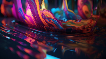 Abstract background, holographic fluid foil, metallic texture. Generative AIの素材