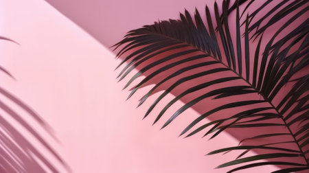 Tropical leaves on pink background. Generative AIの素材