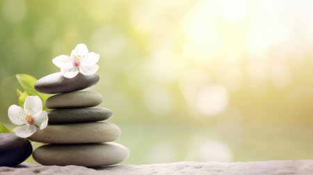 Spa stones on blurred background. Generative AIの素材