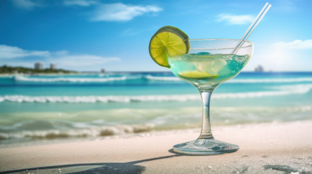Fresh Margarita on a Tropical Summer Day. Generative AIの素材