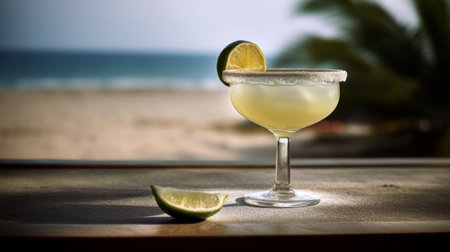 Fresh Margarita on a Tropical Summer Day. Generative AIの素材