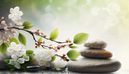 Spa stones on blurred background. Generative AIの素材