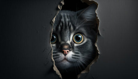 A Surprised Cat in an Wall Hole. Generative AIの素材
