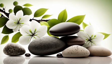 Spa stones on blurred background. Generative AIの素材