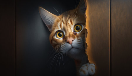 A Surprised Cat in an Wall Hole. Generative AIの素材