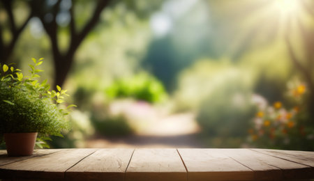 Wooden Garden Table, Product Presentation. Generative AIの素材