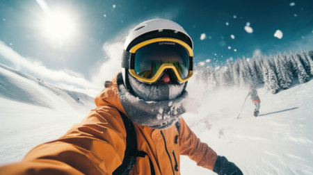 Snowboarder Captures Epic Moment in First-Person View. Generative AIの素材