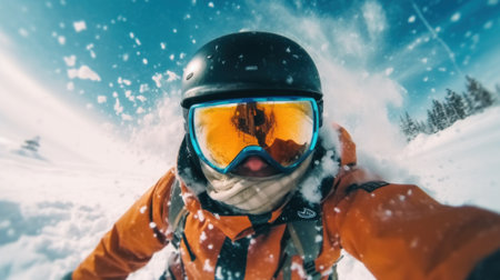 Snowboarder Captures Epic Moment in First-Person View. Generative AIの素材
