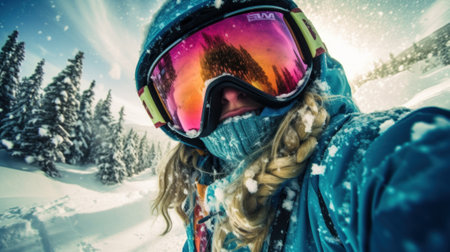 Snowboarder Captures Epic Moment in First-Person View. Generative AIの素材