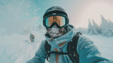 Snowboarder Captures Epic Moment in First-Person View. Generative AIの素材