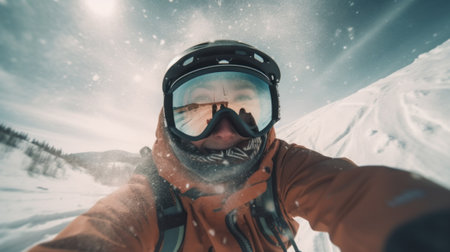 Snowboarder Captures Epic Moment in First-Person View. Generative AIの素材