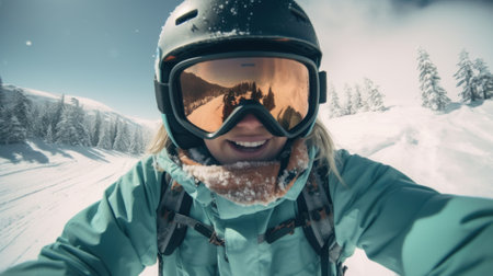 Snowboarder Captures Epic Moment in First-Person View. Generative AIの素材