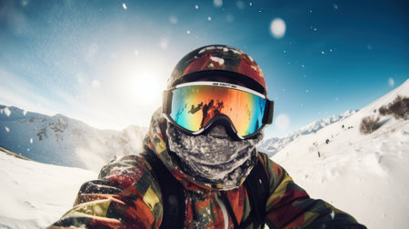 Snowboarder Captures Epic Moment in First-Person View. Generative AIの素材