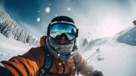 Snowboarder Captures Epic Moment in First-Person View. Generative AIの素材
