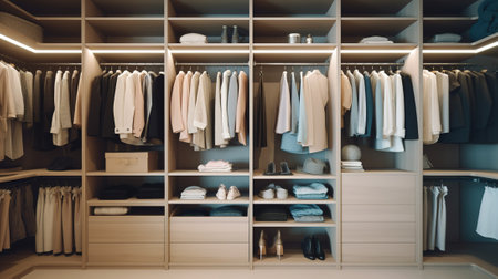 Organized Chaos: Inside a Modern Closet. Generative AIの素材