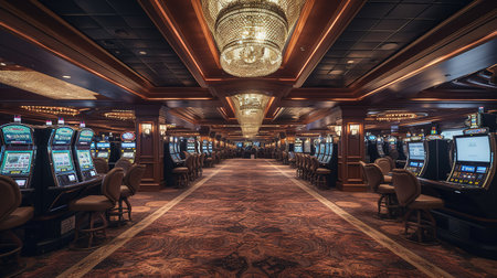 A Lavish Casino Interior with Abundant Slot Machines. Generative AIの素材