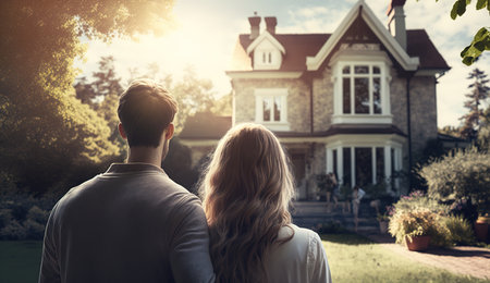 Young Family Looking at Their New Home. Generative AIの素材