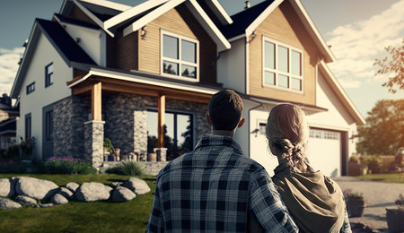 Young Family Looking at Their New Home. Generative AIの素材