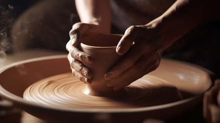 Crafting Art: The Potter's Hands at Work. Generative AIの素材
