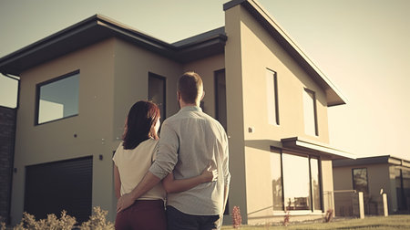 Young Family Looking at Their New Home. Generative AIの素材