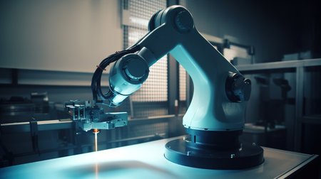 Automated Manufacturing, The Precision of Industrial Robotic Arms. Generative AIの素材