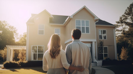 Young Family Looking at Their New Home. Generative AIの素材