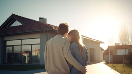 Young Family Looking at Their New Home. Generative AIの素材