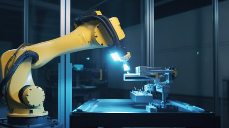 Automated Manufacturing, The Precision of Industrial Robotic Arms. Generative AIの素材