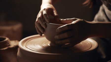 Crafting Art: The Potter's Hands at Work. Generative AIの素材