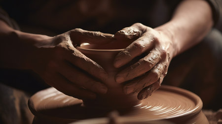Crafting Art: The Potter's Hands at Work. Generative AIの素材