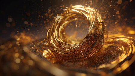 Explosion and swirl of gold sparkles background. generative aiの素材