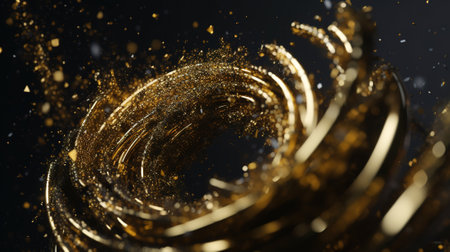 Explosion and swirl of gold sparkles background. generative aiの素材