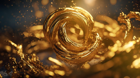 Explosion and swirl of gold sparkles background. generative aiの素材