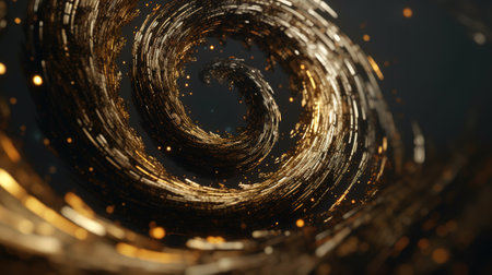 Explosion and swirl of gold sparkles background. generative aiの素材