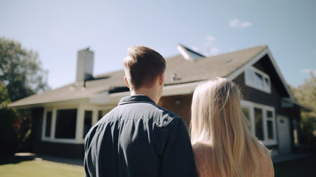 Young Family Looking at Their New Home. Generative AIの素材