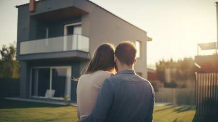 Young Family Looking at Their New Home. Generative AIの素材