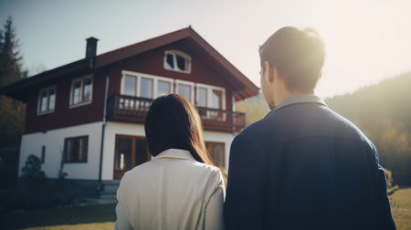 Young Family Looking at Their New Home. Generative AIの素材