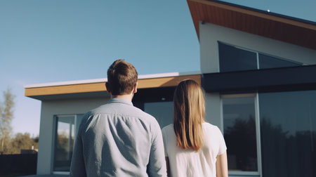 Young Family Looking at Their New Home. Generative AIの素材