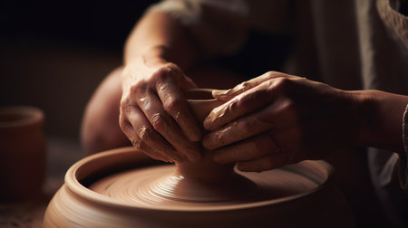 Crafting Art: The Potter's Hands at Work. Generative AIの素材