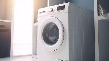 Modern Laundry Room, Stylish Furniture and Advanced Appliances. Generative AIの素材