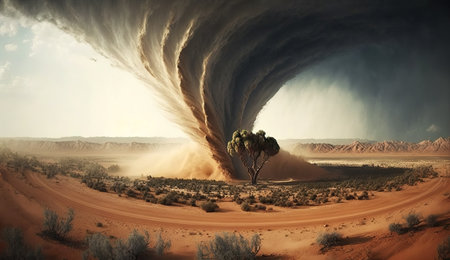 Massive Tornado Ravages Desert Landscape. Generative AIの素材
