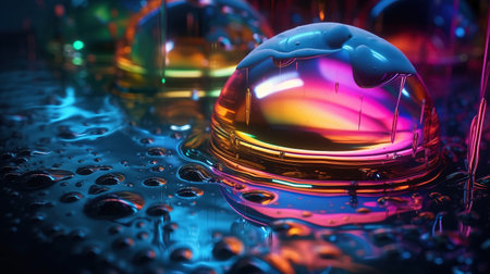 Abstract background, holographic fluid foil, metallic texture. Generative AIの素材
