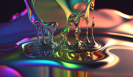 Abstract background, holographic fluid foil, metallic texture. Generative AIの素材